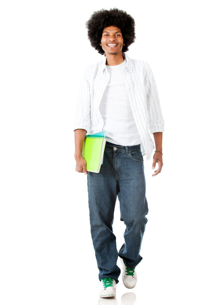 black male student walking to class